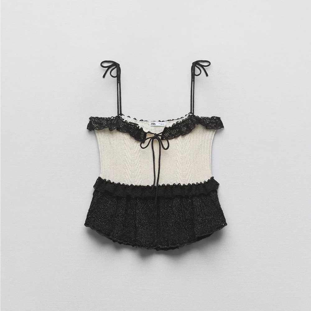 Zara Elegant Black and White Lace Trim Top